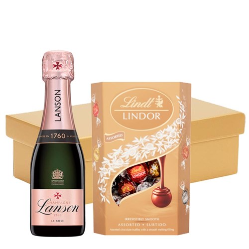 Mini Lanson Le Creation Rose Champagne 20cl And Chocolates In Gift Hamper